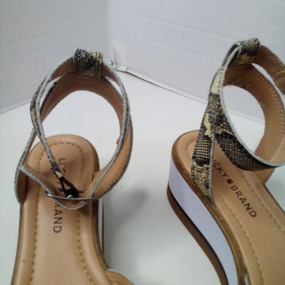 Lucky Brand Wedge Sandals Women 8 Tarhi Snake Skin Animal Print Ankle Strap - Picture 8 of 16